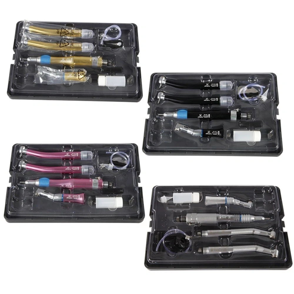 Dental high low speed Handpiece Set 2*High +1*Low Speed contra angle +straight +air motor handpiece 4 Hole