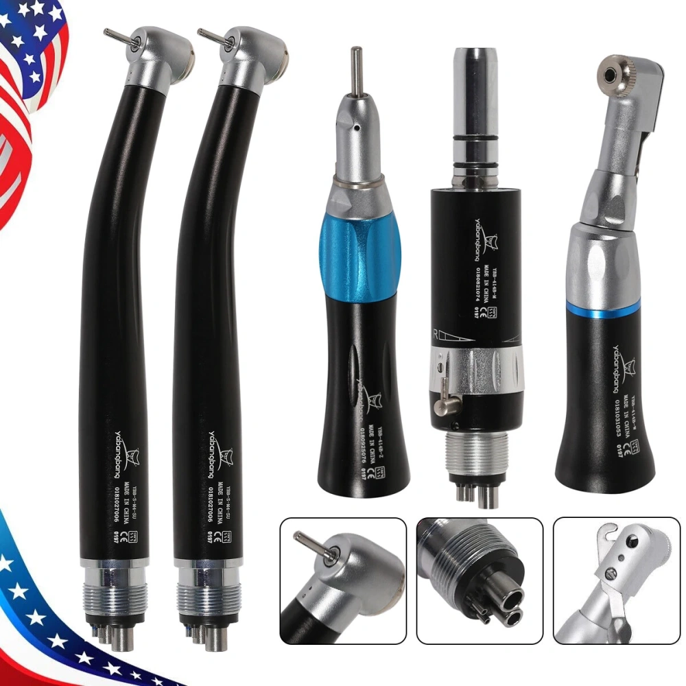 Dental high low speed Handpiece Set 2*High +1*Low Speed contra angle +straight +air motor handpiece 4 Hole