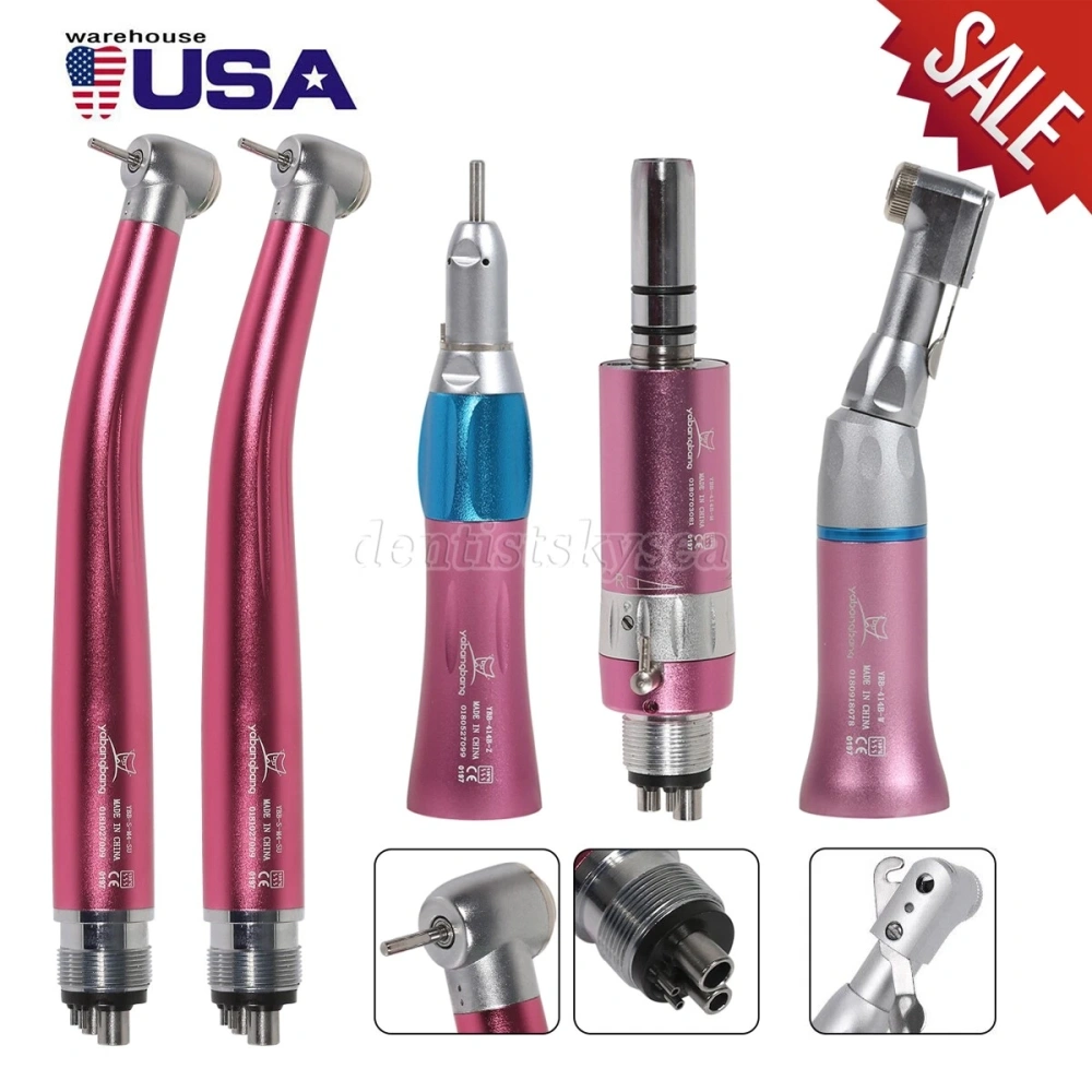 Dental high low speed Handpiece Set 2*High +1*Low Speed contra angle +straight +air motor handpiece 4 Hole