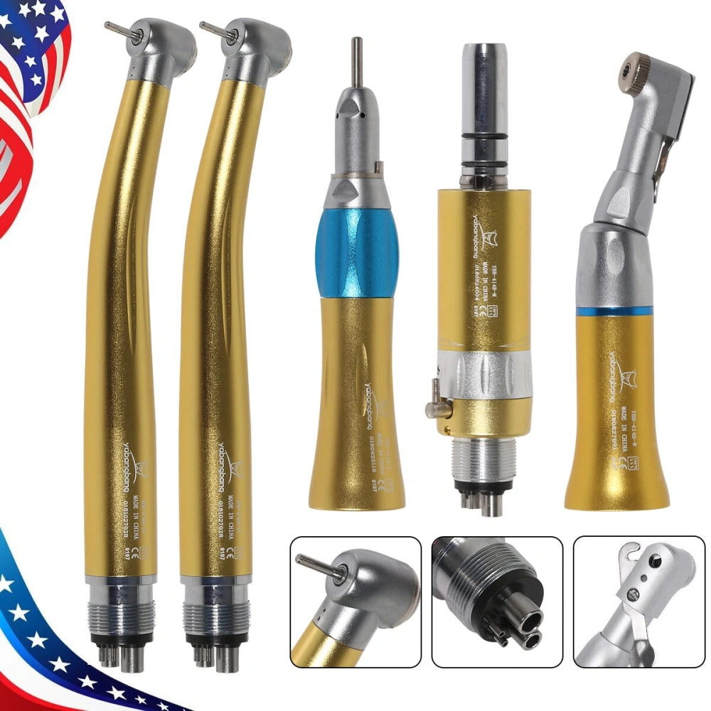 Dental high low speed Handpiece Set 2*High +1*Low Speed contra angle +straight +air motor handpiece 4 Hole