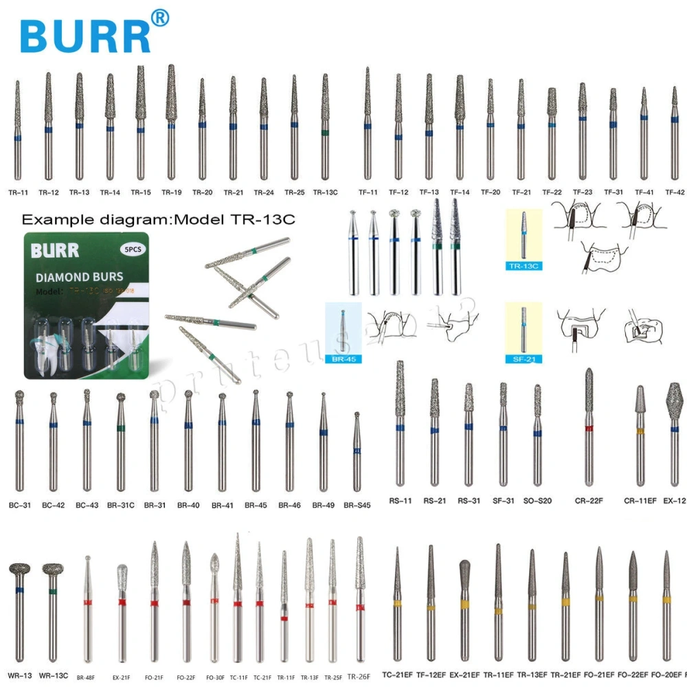 Dental Diamond Burs For High Speed Handpiece Friction Grip FG1.6mm 5pcs/pack