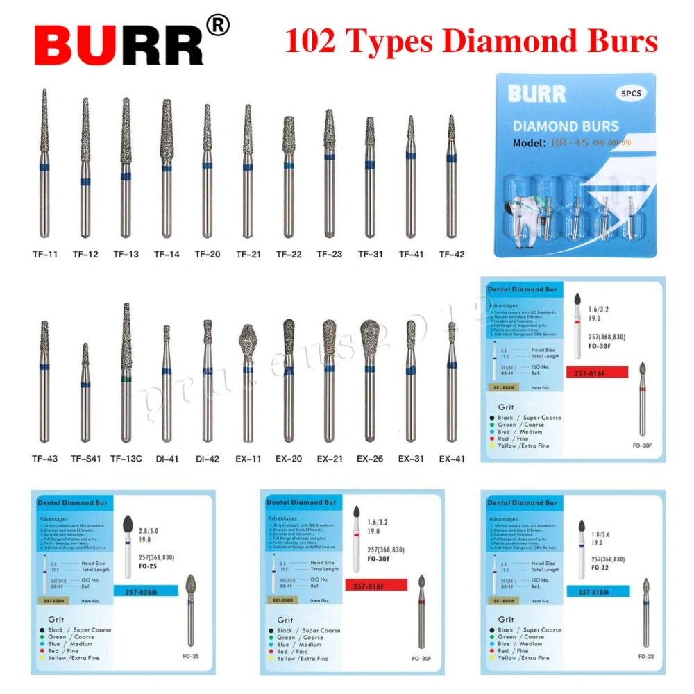 Dental Diamond Burs For High Speed Handpiece Friction Grip FG1.6mm 5pcs/pack
