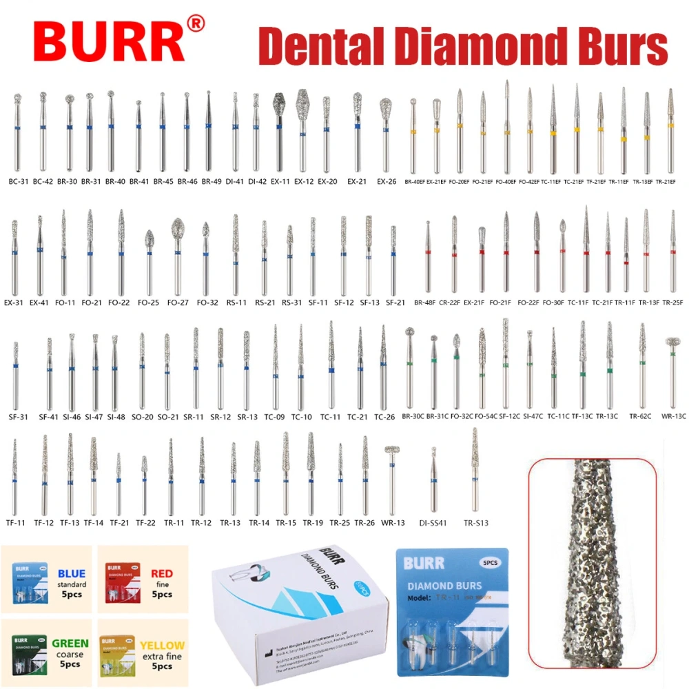 Dental Diamond Burs For High Speed Handpiece Friction Grip FG1.6mm 5pcs/pack