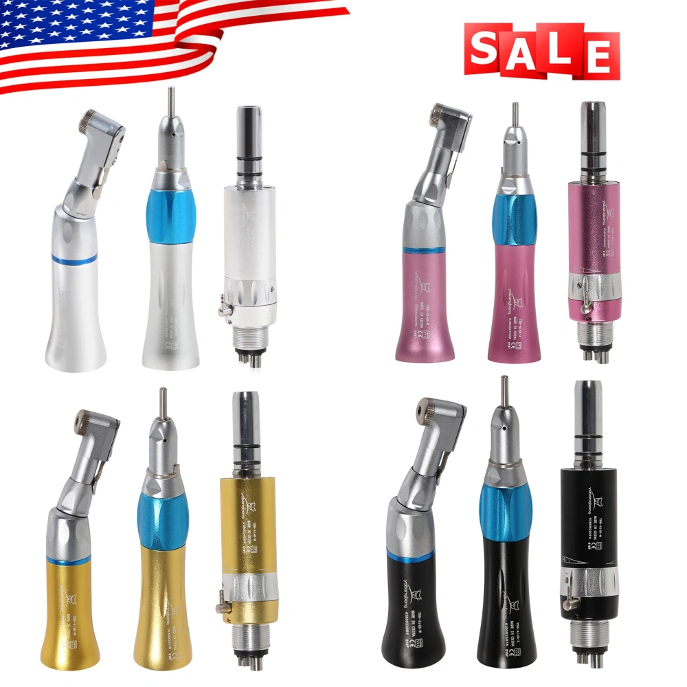 Dental low speed Handpiece kit contra angle +straight +air motor handpiece 4 Hole
