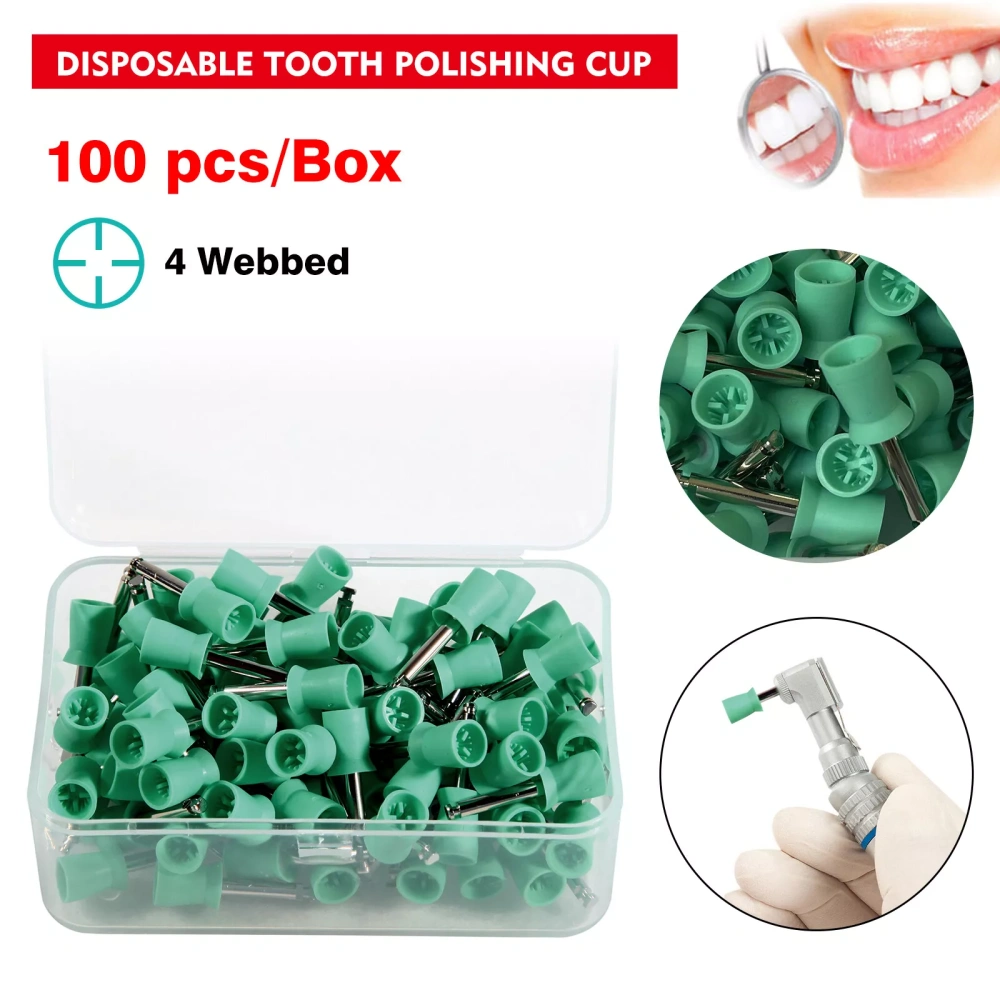 100Pcs Dental Rubber Prophy Teeth Polish Polishing Cups Latch Type Brushes