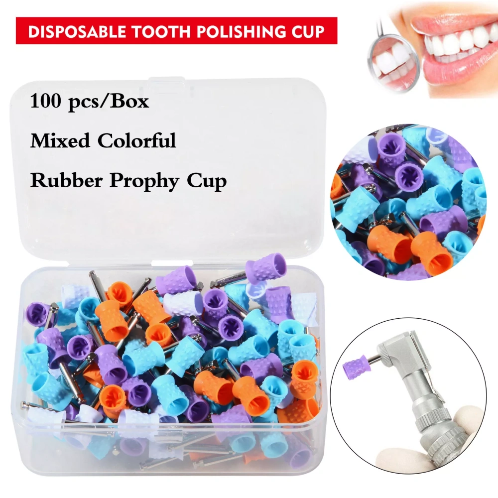 100Pcs Dental Rubber Prophy Teeth Polish Polishing Cups Latch Type Brushes