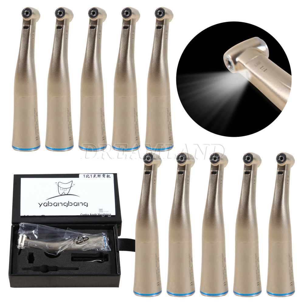 Dental 1:1 LED Fiber Optic Handpiece Internal 4 Spray Low Speed Contra Angle yabangbang