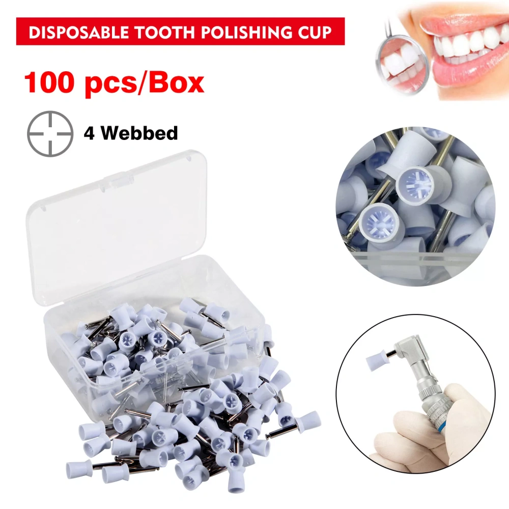 100Pcs Dental Rubber Prophy Teeth Polish Polishing Cups Latch Type Brushes