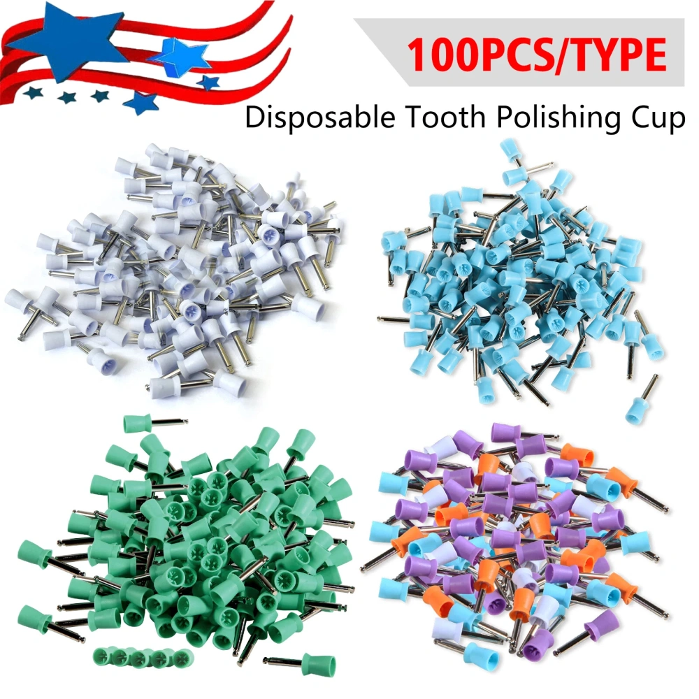 100Pcs Dental Rubber Prophy Tooth Teeth Polish Polishing Cups Latch Type Brush