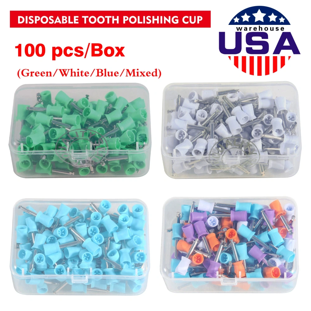 100Pcs Dental Rubber Prophy Teeth Polish Polishing Cups Latch Type Brushes