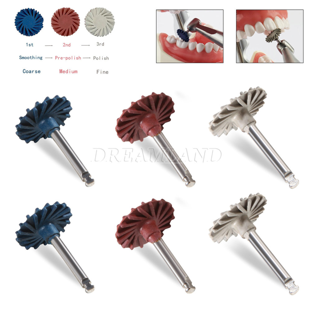 6Pcs Dental Composite Polishing Diamond RA 2.35mm Rubber Wheel Kit