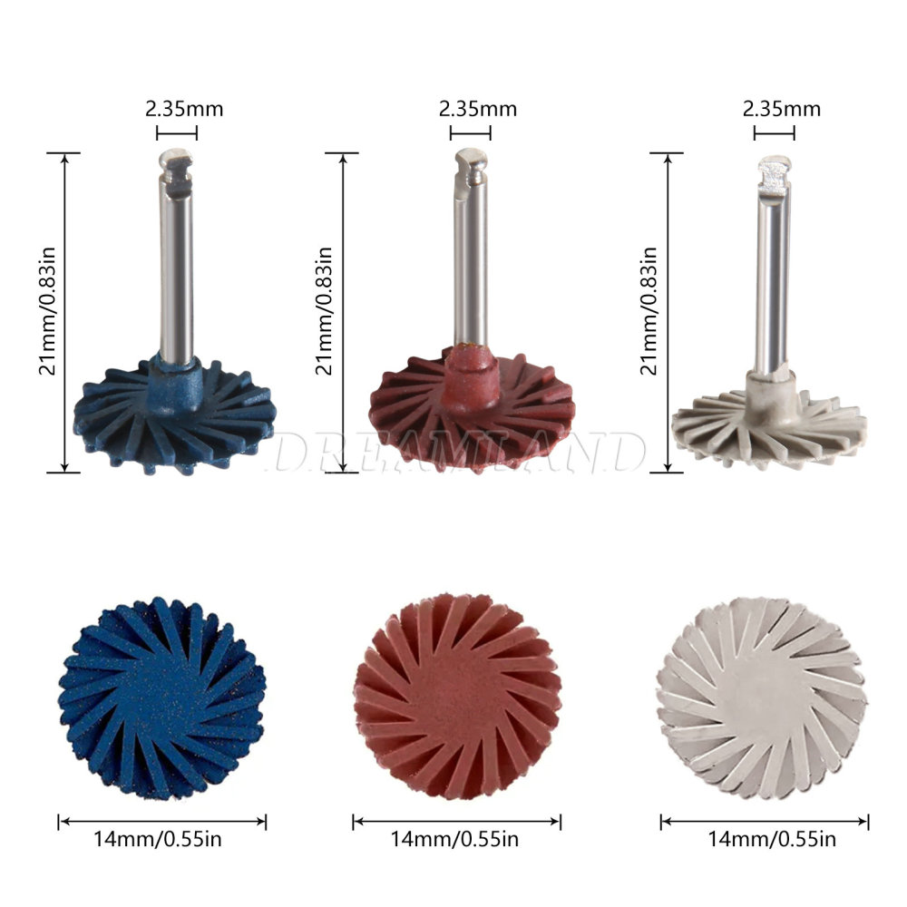 6Pcs Dental Composite Polishing Diamond RA 2.35mm Rubber Wheel Kit