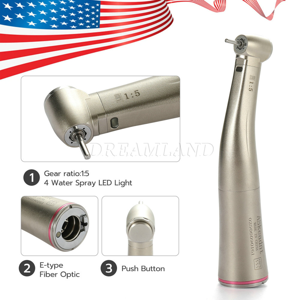 Dental 1:5 Fiber Optic LED Contra Angle Increasing Handpiece Red Ring NSK Style standard head/ Mini head
