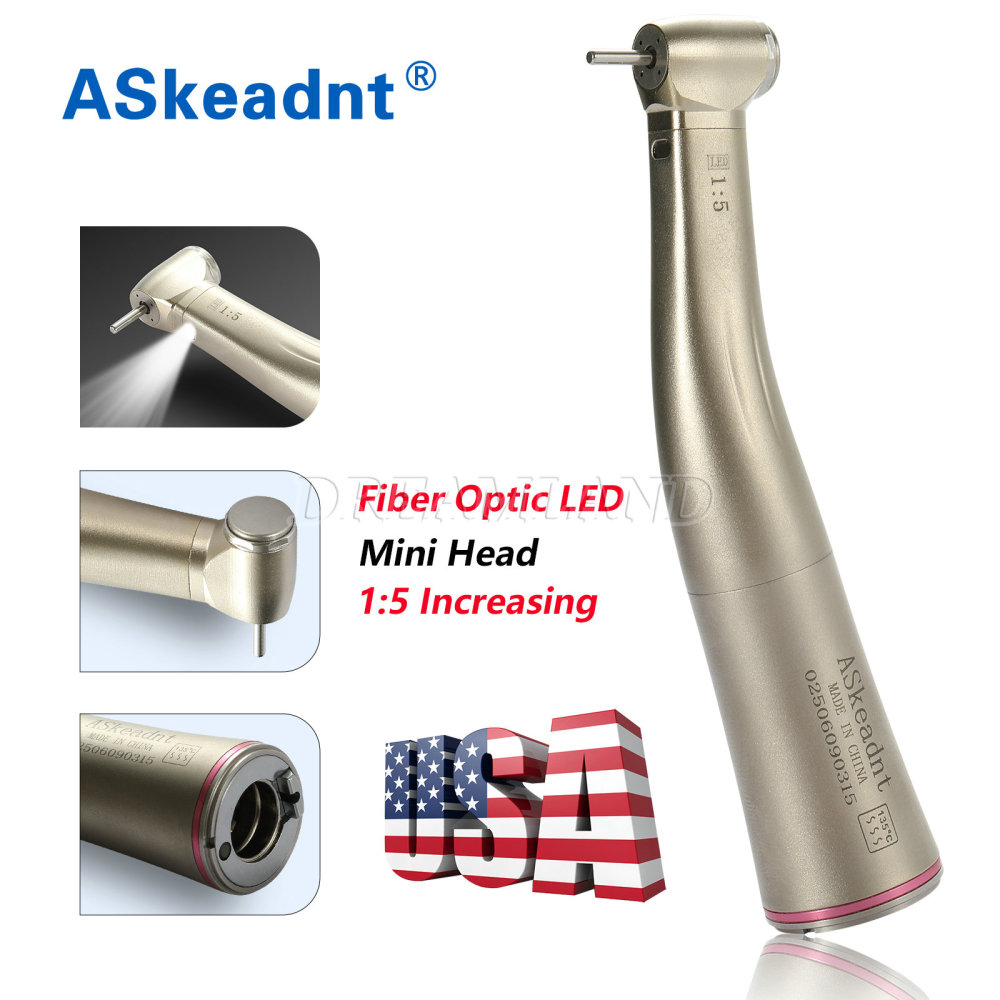 Dental 1:5 Fiber Optic LED Contra Angle Increasing Handpiece Red Ring NSK Style standard head/ Mini head