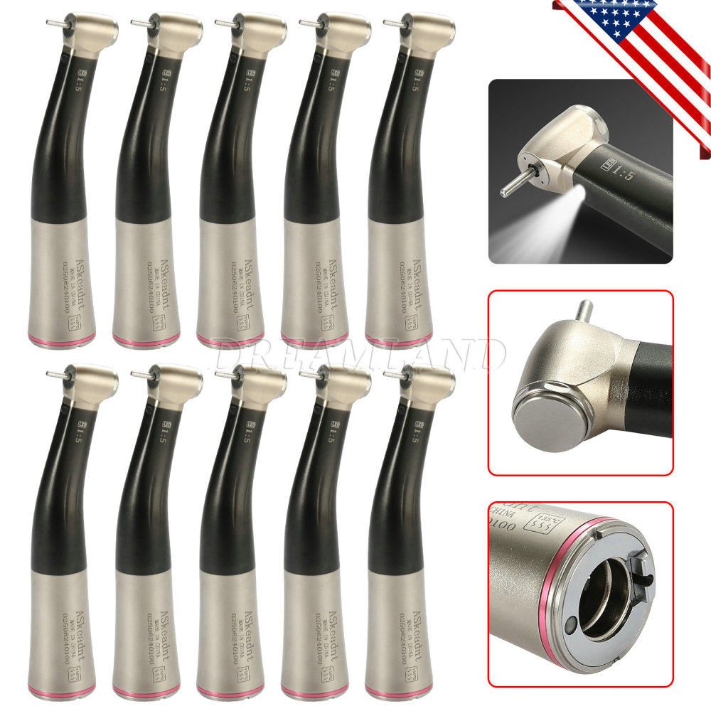 Dental 1:5 Fiber Optic LED Contra Angle Increasing Handpiece Red Ring NSK Style standard head/ Mini head