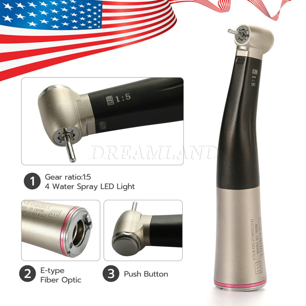 Dental 1:5 Fiber Optic LED Contra Angle Increasing Handpiece Red Ring NSK Style standard head/ Mini head