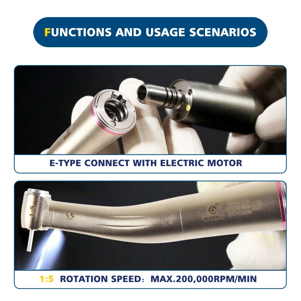 TOSI Dental 1:5 Fiber Optic Contra Angle Handpiece Fit E-type Motor
