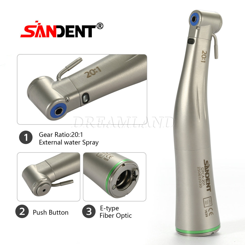 LED Fiber Optic Dental 20:1 Implant Contra Angle Low Speed Handpiece Push Button SANDENT