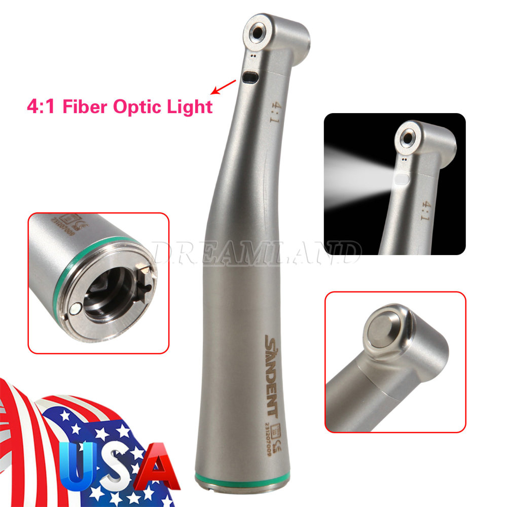 Dental LED Fiber Optic Contra Angle 4:1 Low Speed Handpiece E-type
