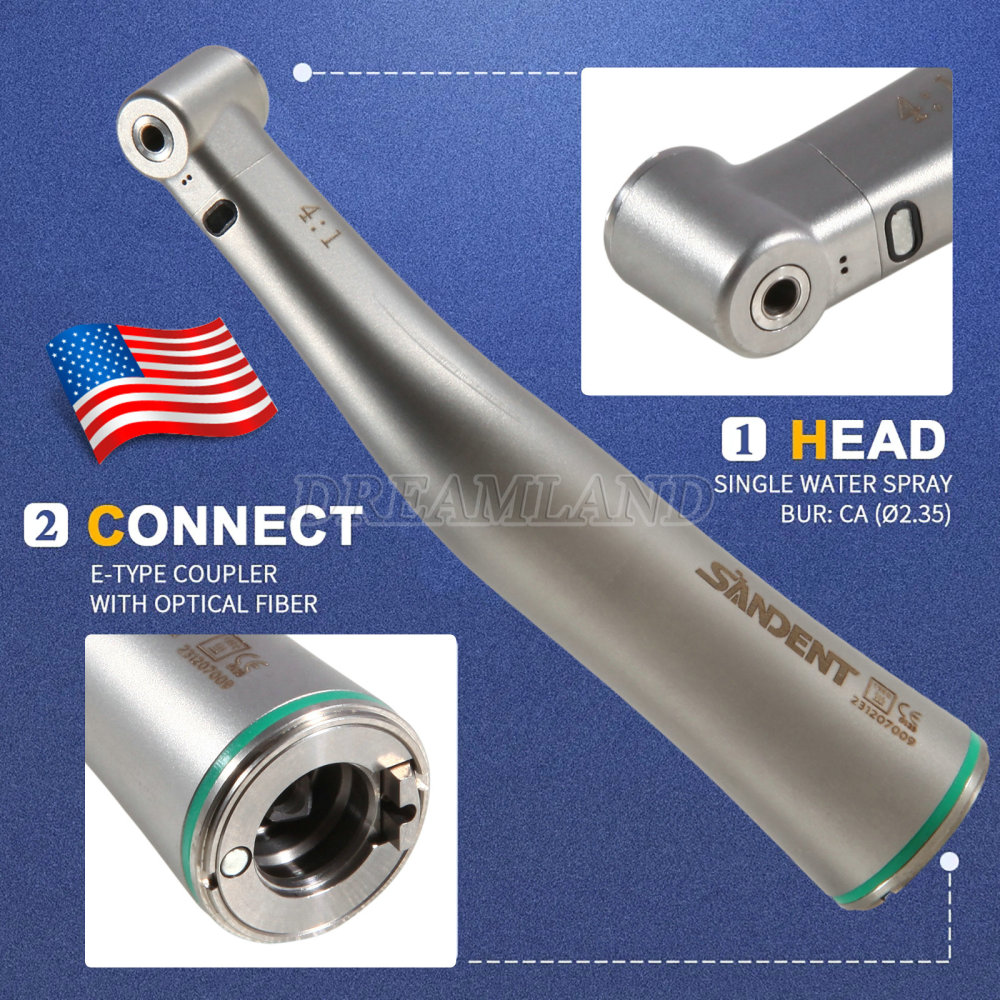 Dental LED Fiber Optic Contra Angle 4:1 Low Speed Handpiece E-type