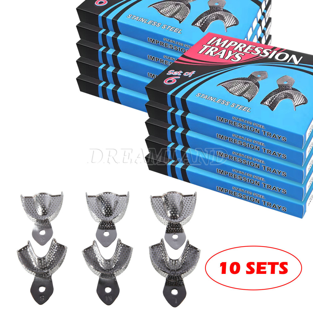 Dental Impression Trays Metal Perforated 6PC Upper/Lower S/M/L