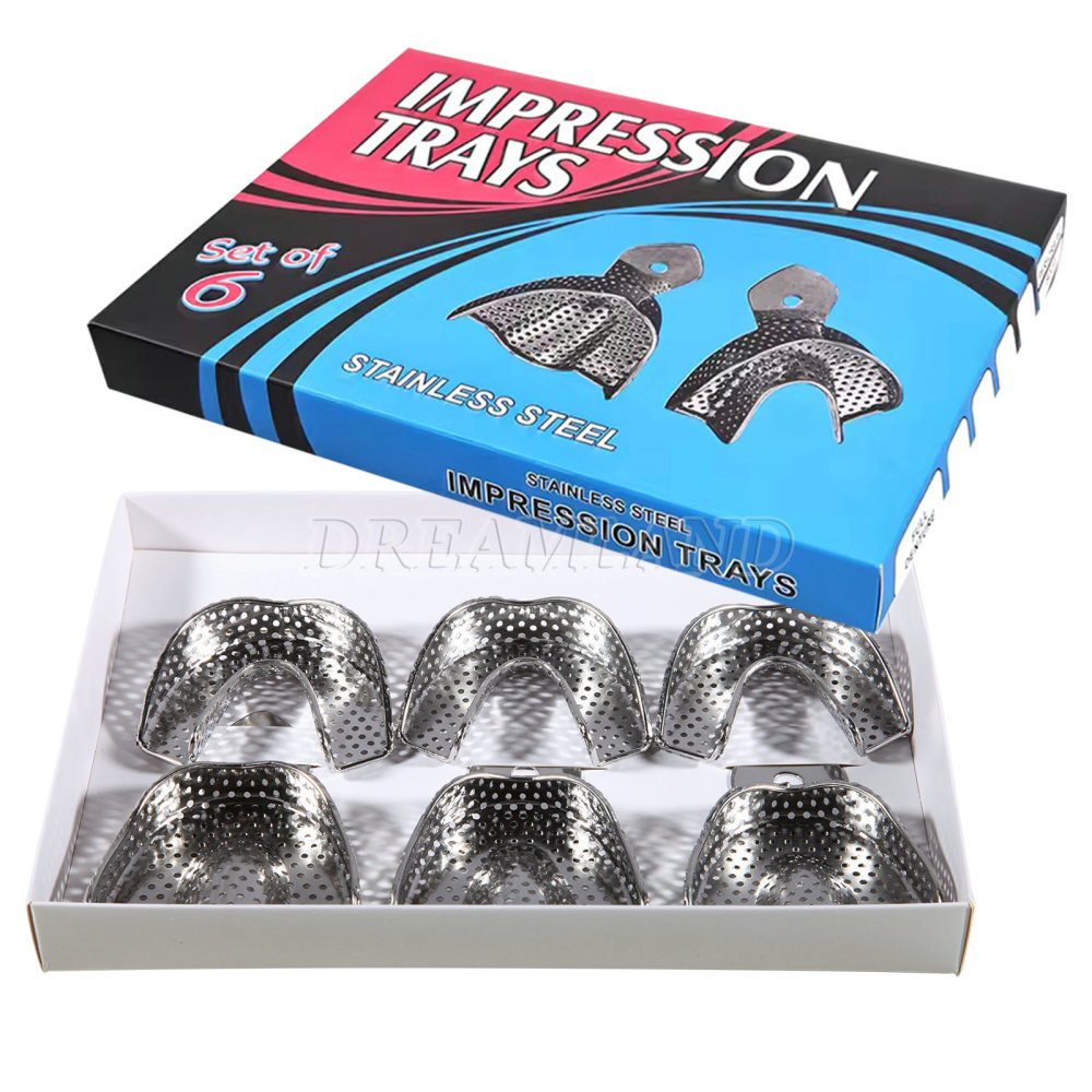 Dental Impression Trays Metal Perforated 6PC Upper/Lower S/M/L