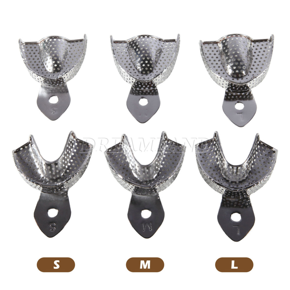 Dental Impression Trays Metal Perforated 6PC Upper/Lower S/M/L