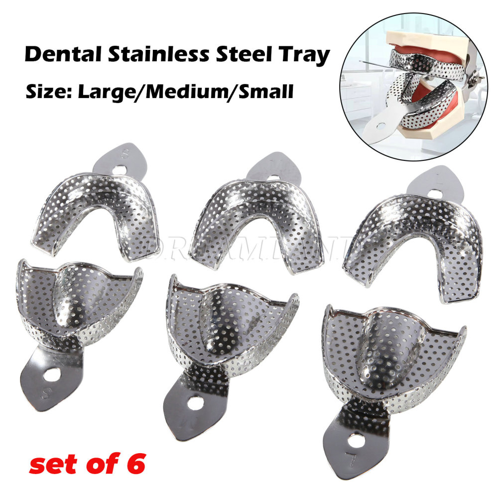 Dental Impression Trays Metal Perforated 6PC Upper/Lower S/M/L