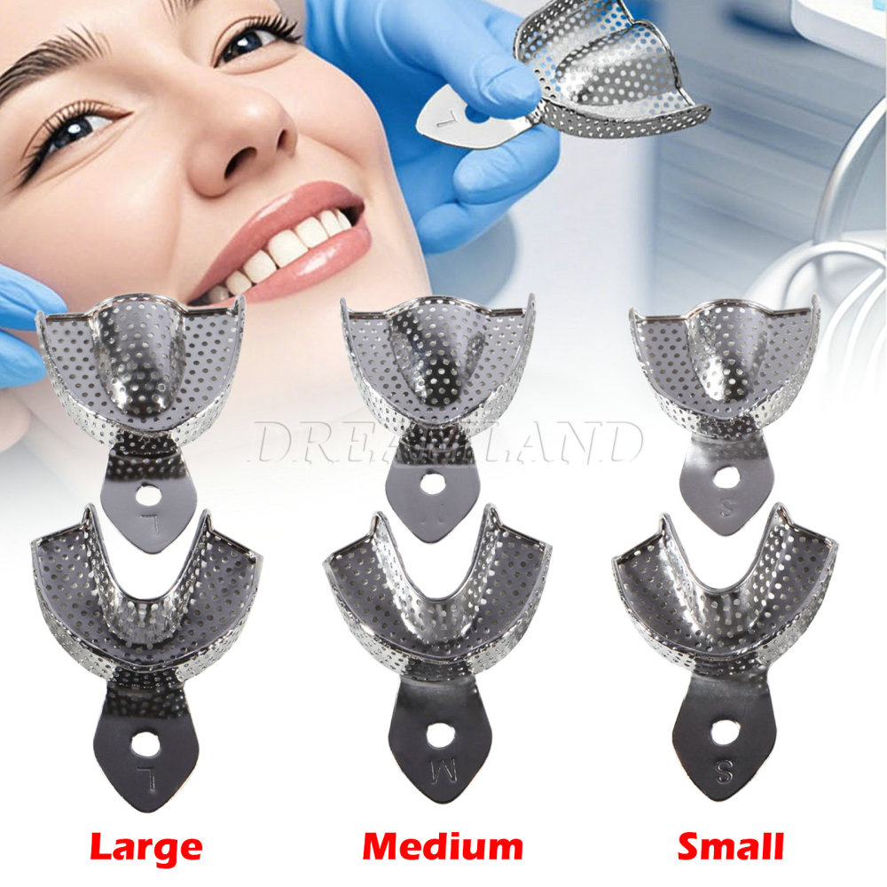 Dental Impression Trays Metal Perforated 6PC Upper/Lower S/M/L
