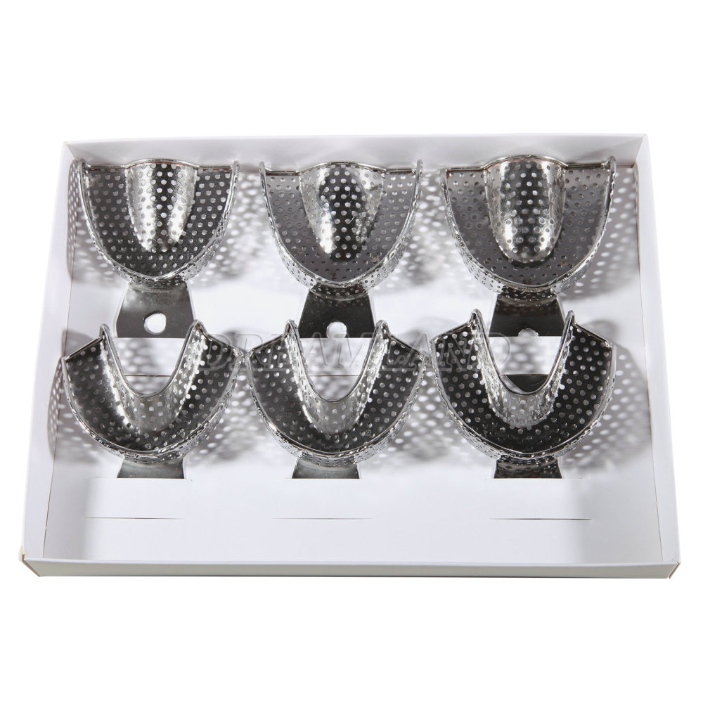 Dental Impression Trays Metal Perforated 6PC Upper/Lower S/M/L