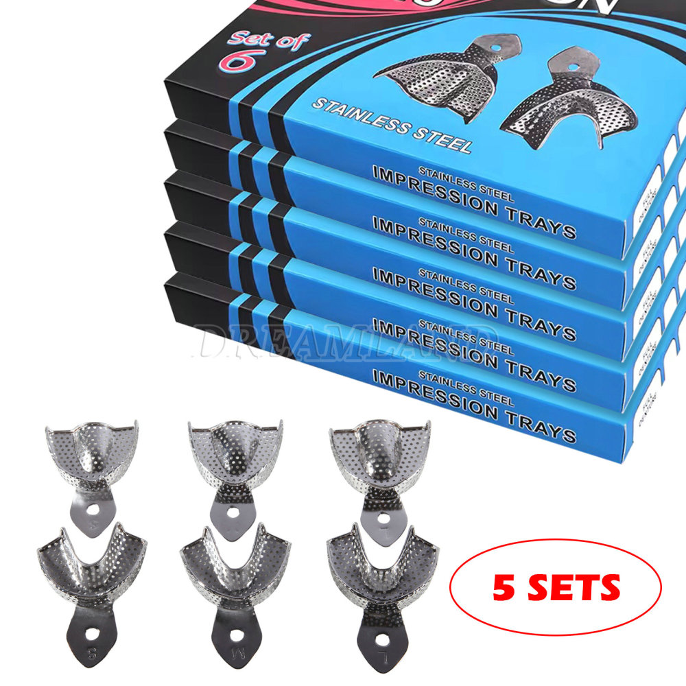 Dental Impression Trays Metal Perforated 6PC Upper/Lower S/M/L