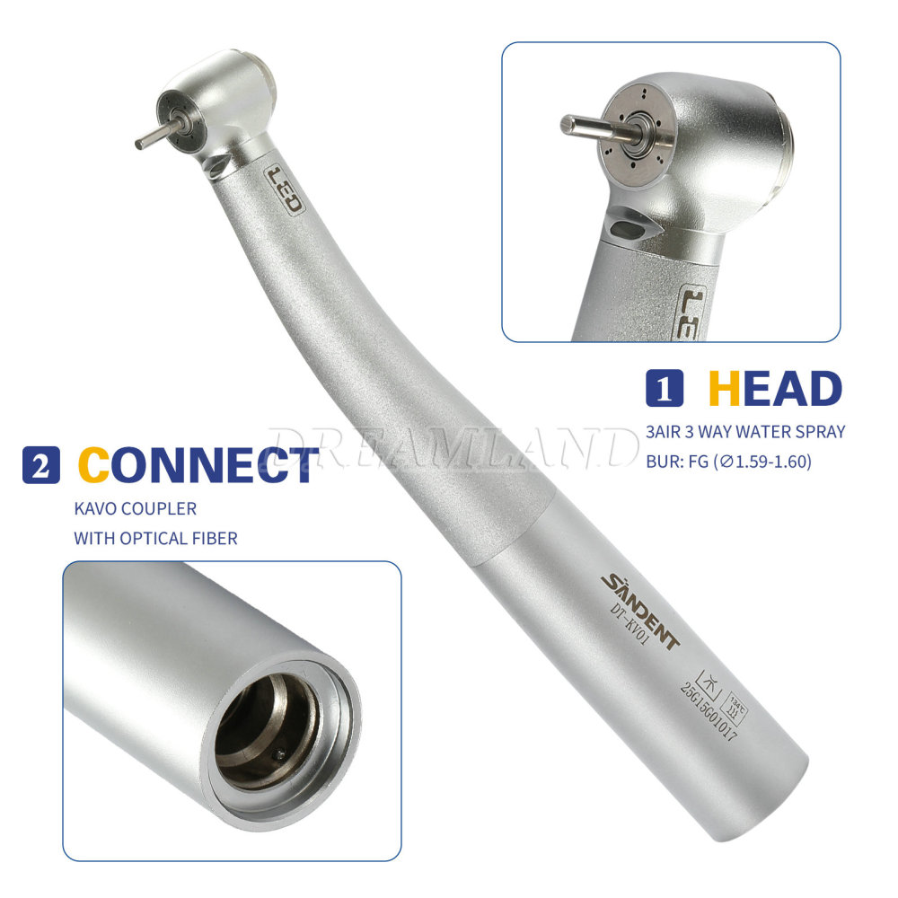 SANDENT Dental Fiber Optic High Speed Turbine Handpiece 3 spray Fit KAVO Coupler