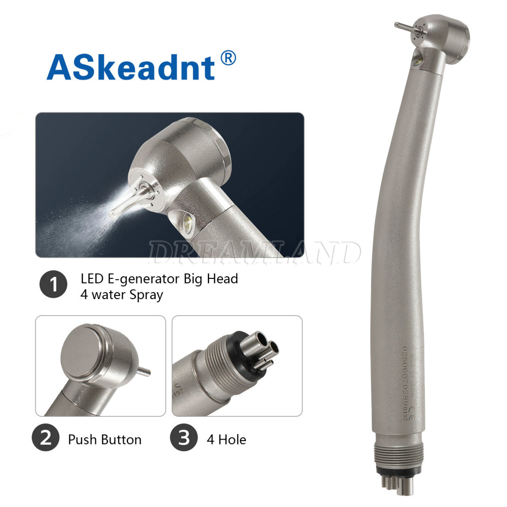 New Dental LED E-generator Fiber Optic high speed handpiece 4 Hole standard/large head AS