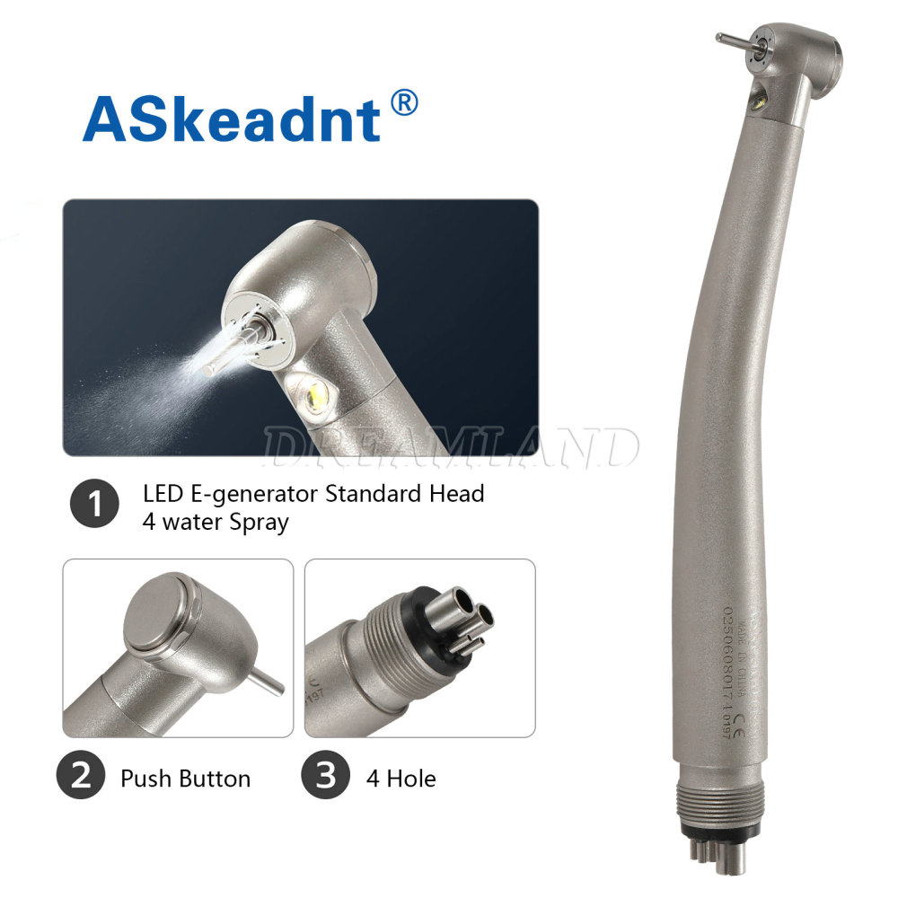 New Dental LED E-generator Fiber Optic high speed handpiece 4 Hole standard/large head AS