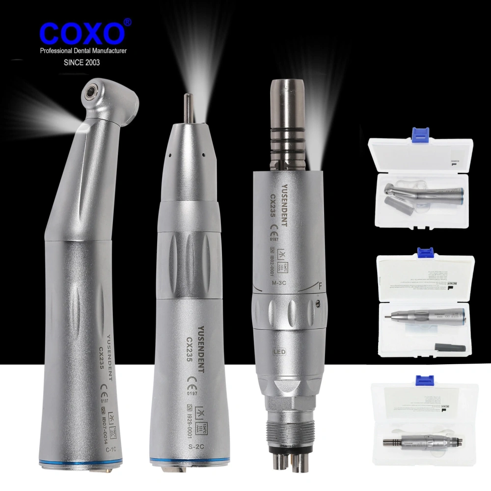 Dental LED Fiber Optic Contra Angle Slow Speed Air Motor Straight Handpiece YUSENDENT