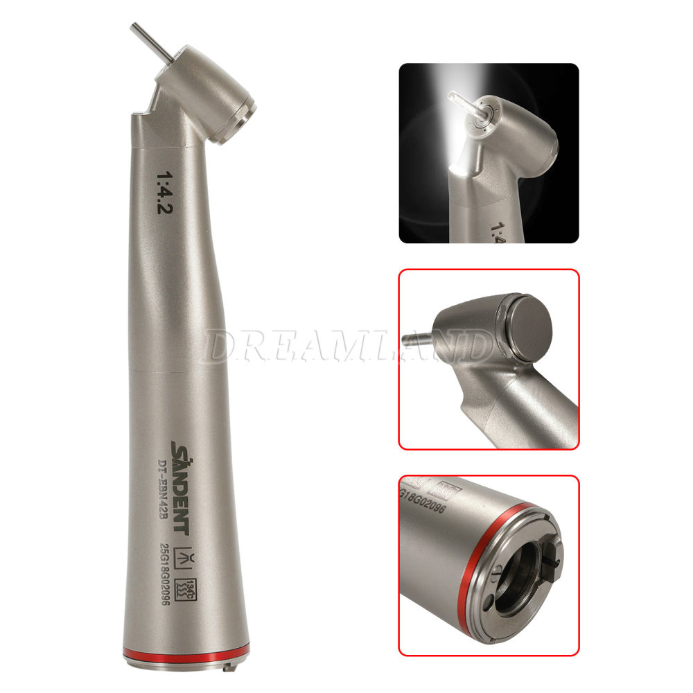 Upgrade verion Sandent brand Dental 1:4.2 Increasing Handpiece 45 Degree Fiber Optic Electric Contra Angle