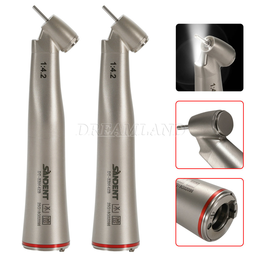 Upgrade verion Sandent brand Dental 1:4.2 Increasing Handpiece 45 Degree Fiber Optic Electric Contra Angle