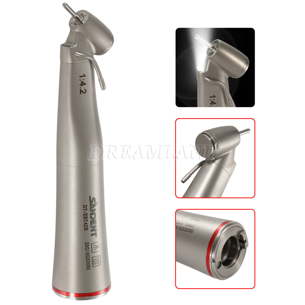 Upgrade verion Sandent brand Dental 1:4.2 Increasing Handpiece 45 Degree Fiber Optic Electric Contra Angle