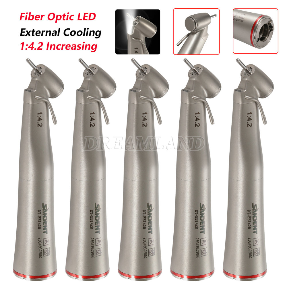 Upgrade verion Sandent brand Dental 1:4.2 Increasing Handpiece 45 Degree Fiber Optic Electric Contra Angle