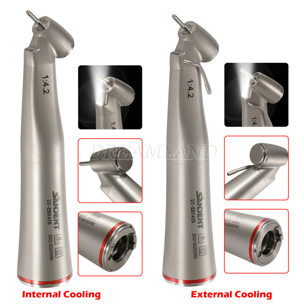Upgrade verion Sandent brand Dental 1:4.2 Increasing Handpiece 45 Degree Fiber Optic Electric Contra Angle