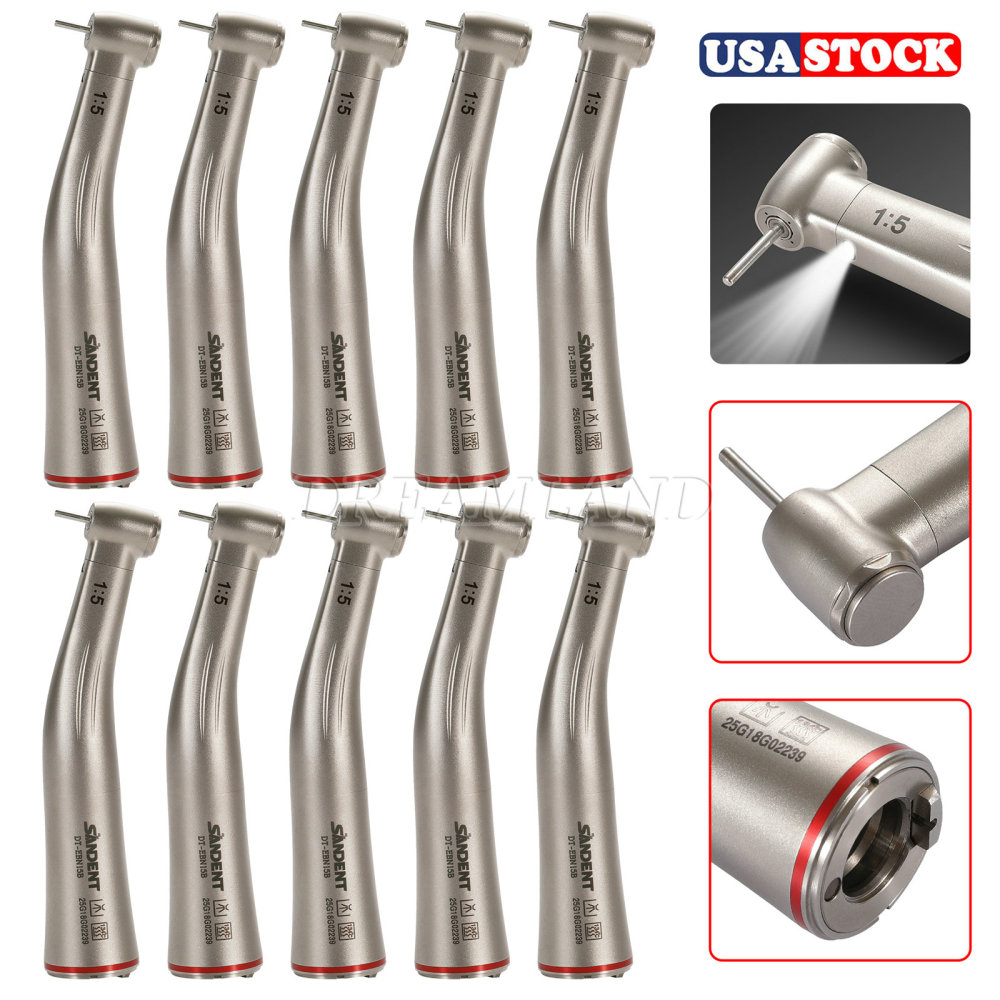 Upgrade Sandent brand Dental 1:5 Increasing LED Fiber Optic Electric Contra Angle Handpiece Standard/Mini head