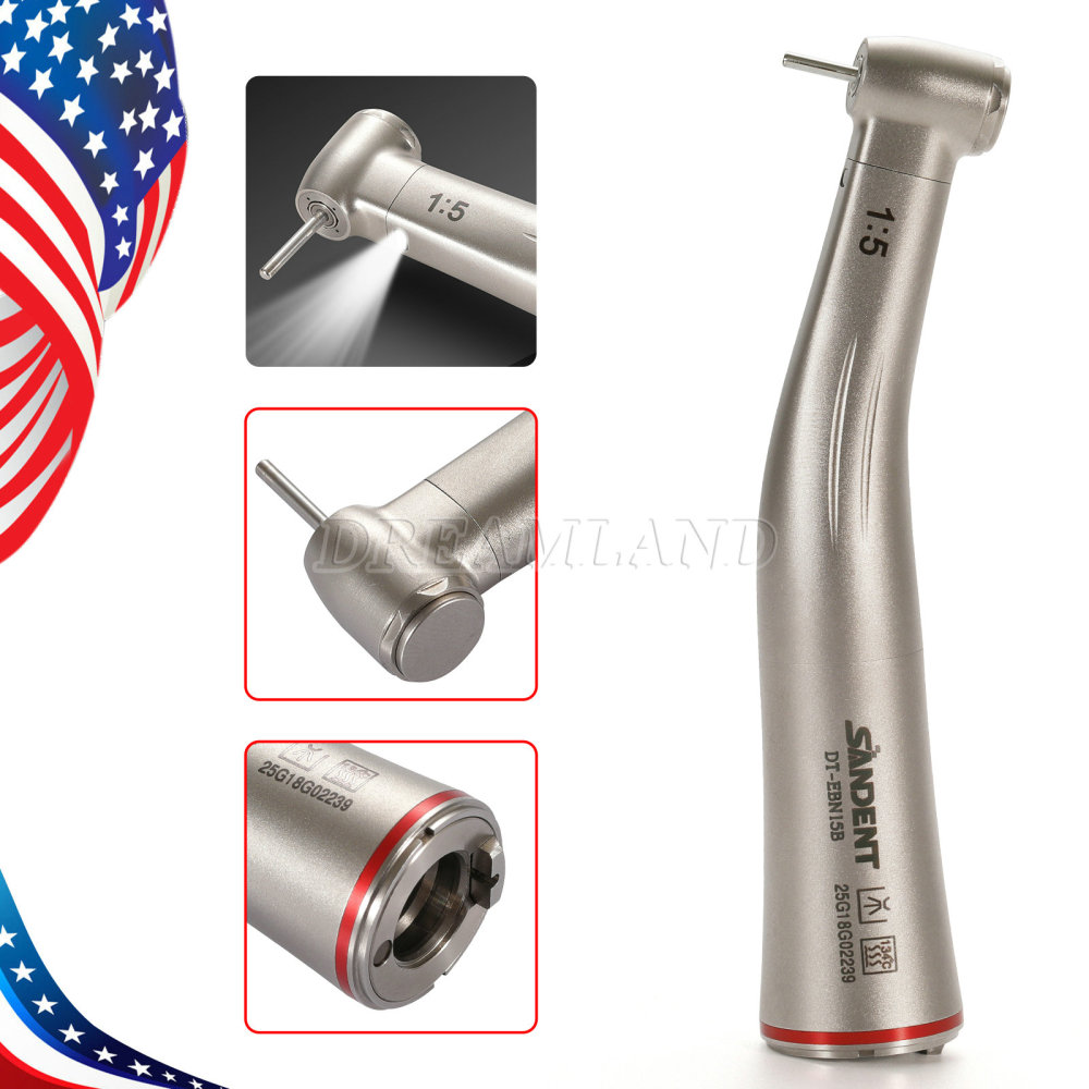 Upgrade Sandent brand Dental 1:5 Increasing LED Fiber Optic Electric Contra Angle Handpiece Standard/Mini head