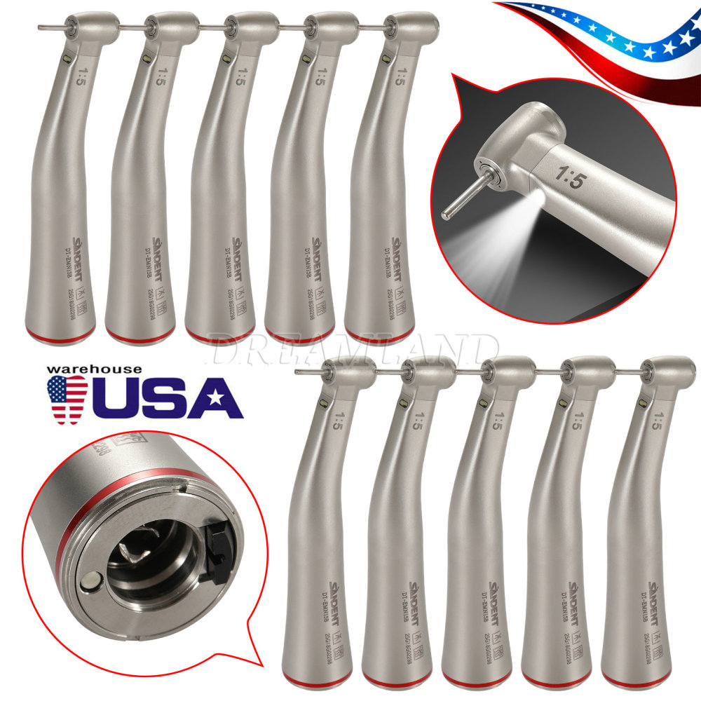 Upgrade Sandent brand Dental 1:5 Increasing LED Fiber Optic Electric Contra Angle Handpiece Standard/Mini head