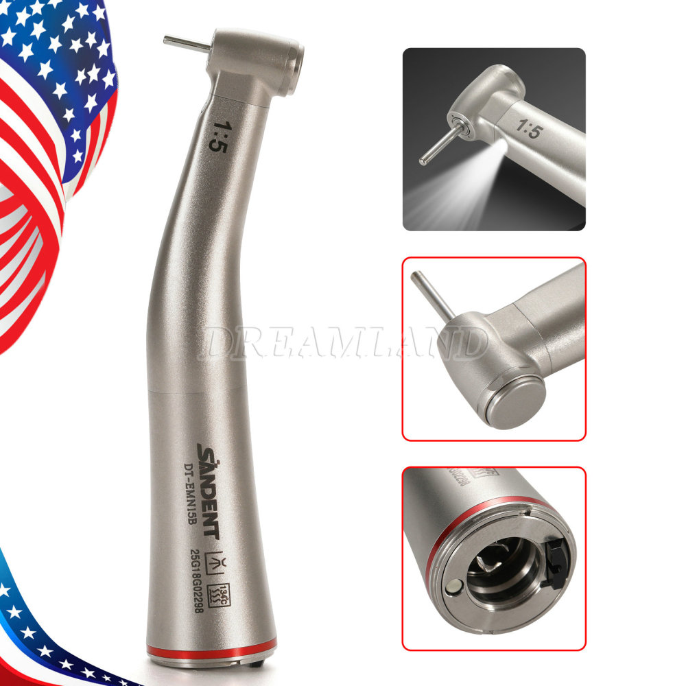 Upgrade Sandent brand Dental 1:5 Increasing LED Fiber Optic Electric Contra Angle Handpiece Standard/Mini head