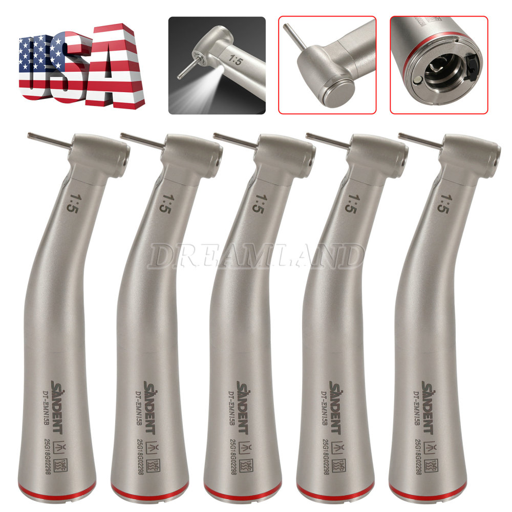 Upgrade Sandent brand Dental 1:5 Increasing LED Fiber Optic Electric Contra Angle Handpiece Standard/Mini head