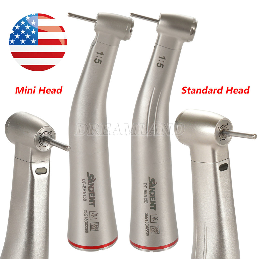Upgrade Sandent brand Dental 1:5 Increasing LED Fiber Optic Electric Contra Angle Handpiece Standard/Mini head
