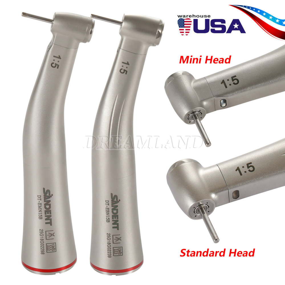 Upgrade Sandent brand Dental 1:5 Increasing LED Fiber Optic Electric Contra Angle Handpiece Standard/Mini head
