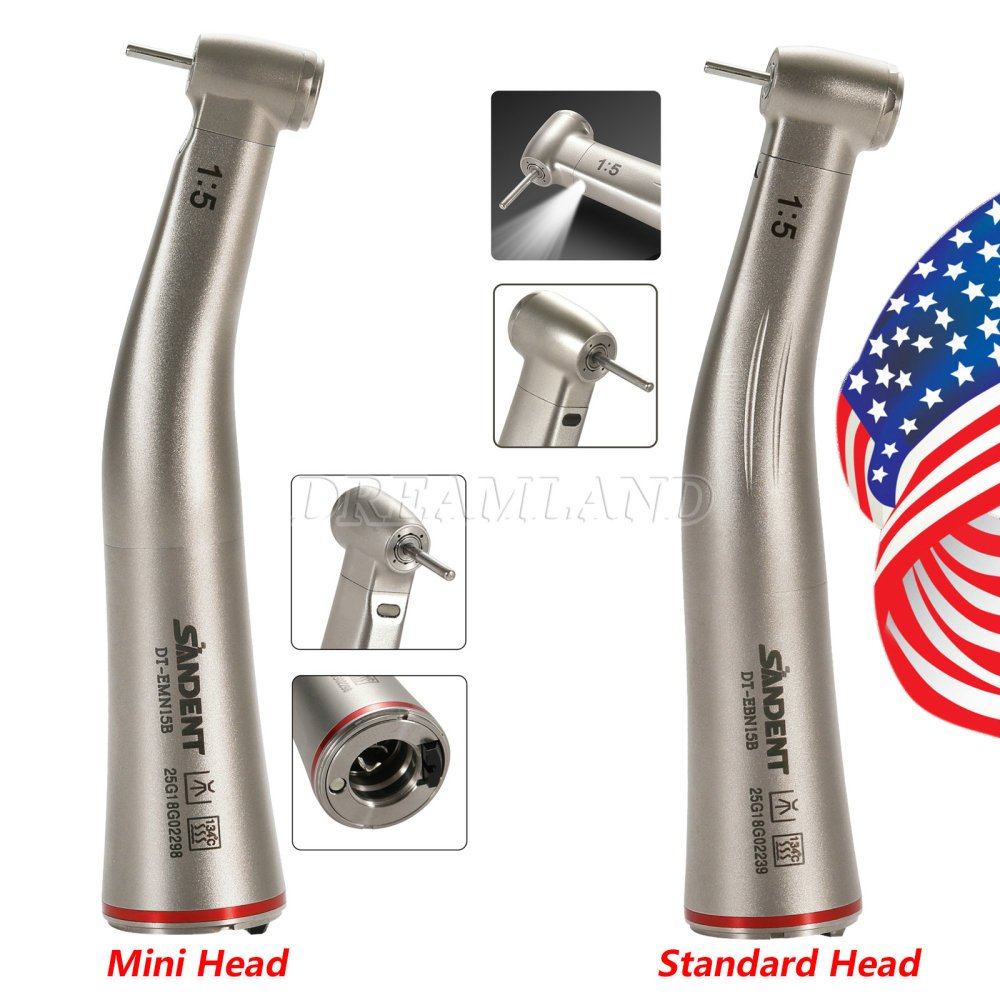 Upgrade Sandent brand Dental 1:5 Increasing LED Fiber Optic Electric Contra Angle Handpiece Standard/Mini head