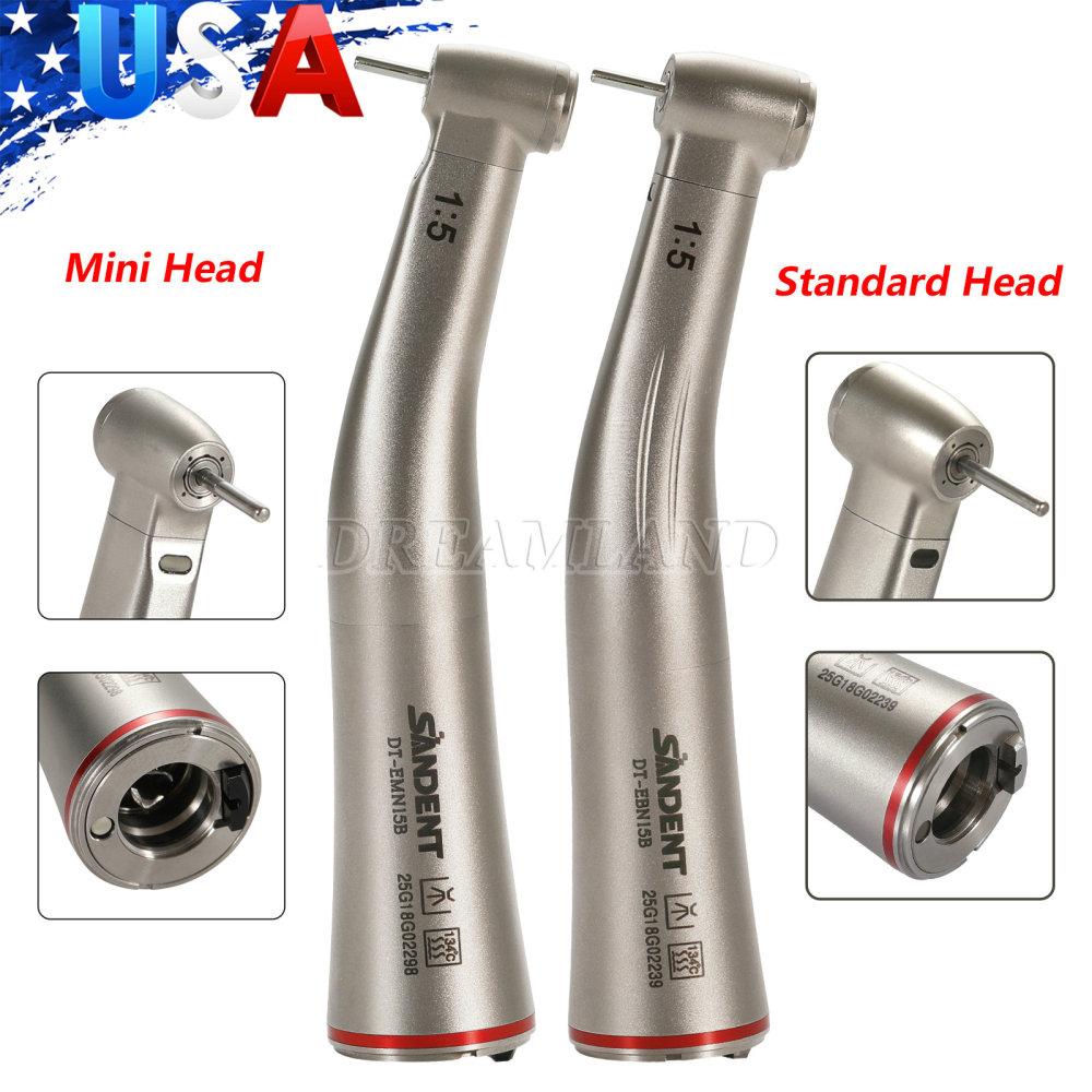 Upgrade Sandent brand Dental 1:5 Increasing LED Fiber Optic Electric Contra Angle Handpiece Standard/Mini head
