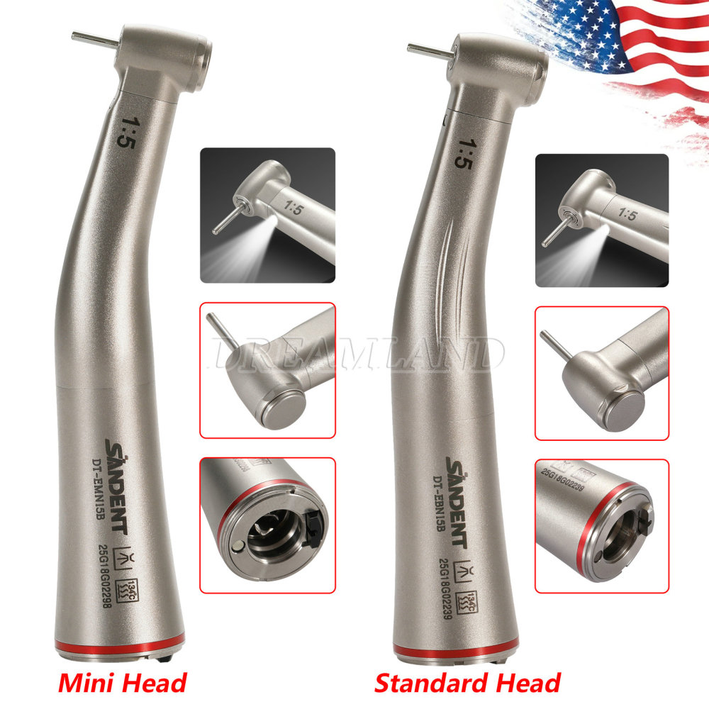 Upgrade Sandent brand Dental 1:5 Increasing LED Fiber Optic Electric Contra Angle Handpiece Standard/Mini head